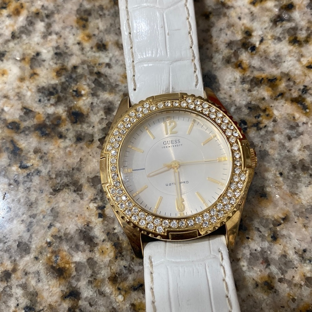 Guess white rhinestone watch